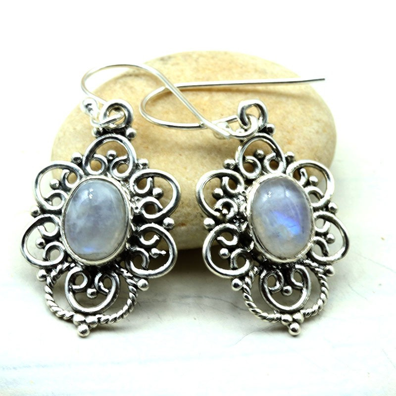 Boucles d'oreilles pierre de lune fleur - Mosaik bijoux indiens Boucles d'oreilles pierre de lune fleur - Mosaik bijoux indiens