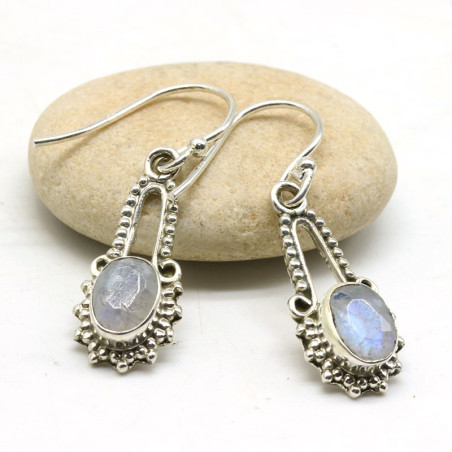 Boucles d'oreilles pierre de lune facettée - Mosaik bijoux indiens