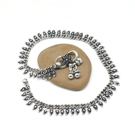 Chaine de cheville en argent ethnique - Mosaik bijoux indiens