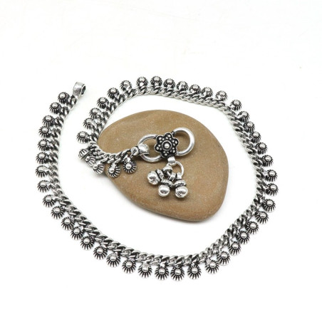 Chaine cheville ethnique en argent mât - Mosaik bijoux indiens