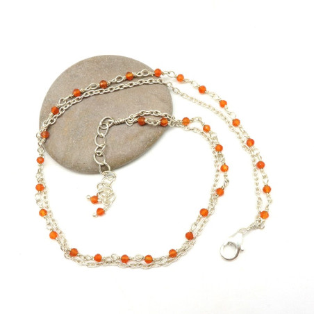 Chaine cheville double argent et pierres oranges - Mosaik bijoux indiens