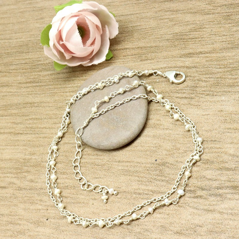 Chaine cheville double argent et perles - Mosaik bijoux indiens Chaine cheville double argent et perles - Mosaik bijoux indiens