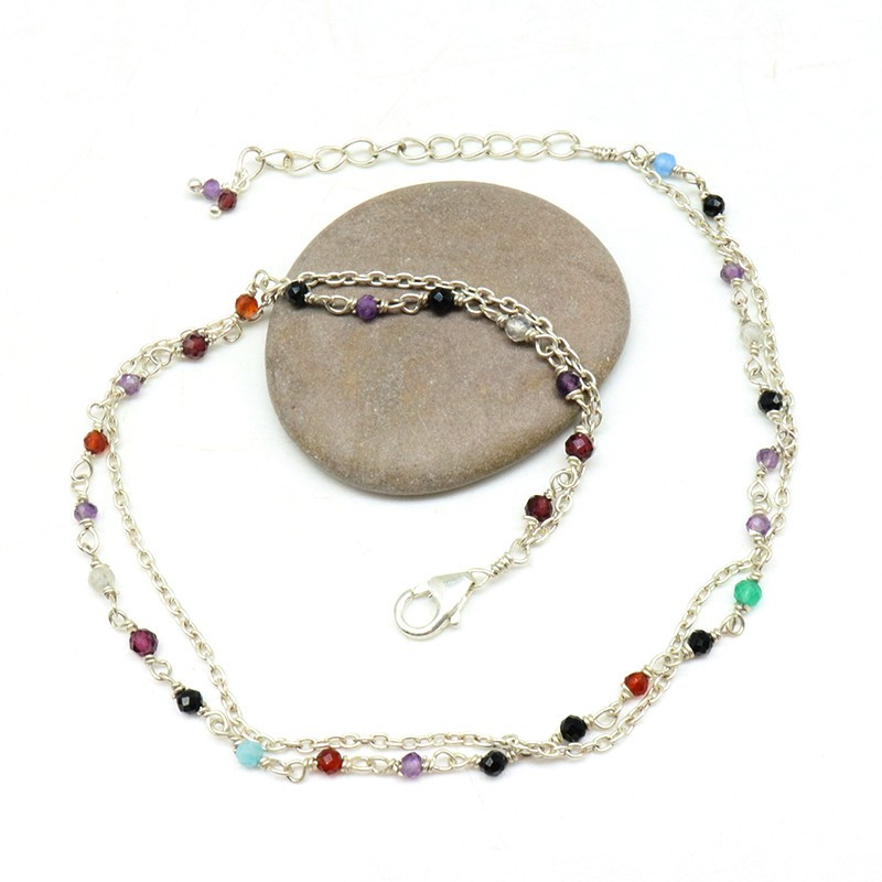 Chaine cheville double argent et pierres - Mosaik bijoux indiens Chaine cheville double argent et pierres - Mosaik bijoux indiens