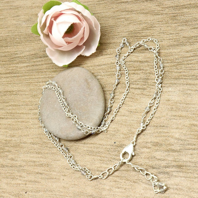 Chaine cheville double argent et labradorite - Mosaik bijoux indiens Chaine cheville double argent et labradorite - Mosaik bijoux indiens