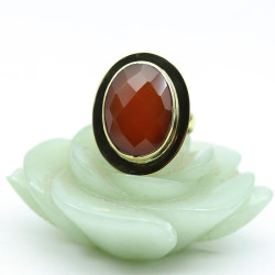 Bague dorée pierre orange -...