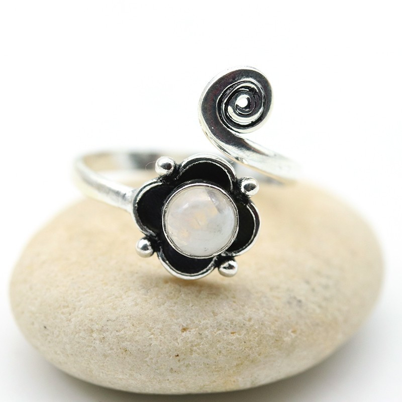 Bague d'orteil fleur pierre de lune - Mosaik bijoux indiens Bague d'orteil fleur pierre de lune - Mosaik bijoux indiens