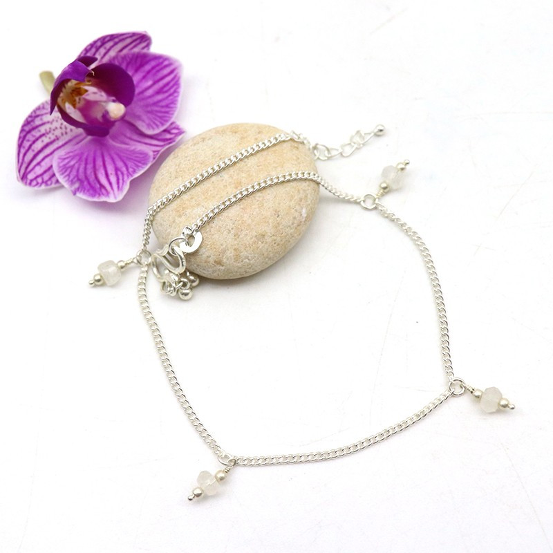 Chaine cheville argent et pierres de lune - Mosaik bijoux indiens Chaine cheville argent et pierres de lune - Mosaik bijoux indiens