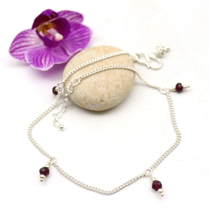 Chaine cheville argent et pampilles grenat - Mosaik bijoux indiens Chaine cheville argent et pampilles grenat - Mosaik bijoux indiens