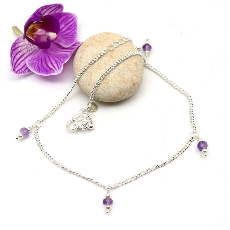 Chaine cheville argent pampilles améthyste - Mosaik bijoux indiens Chaine cheville argent pampilles améthyste - Mosaik bijoux indiens