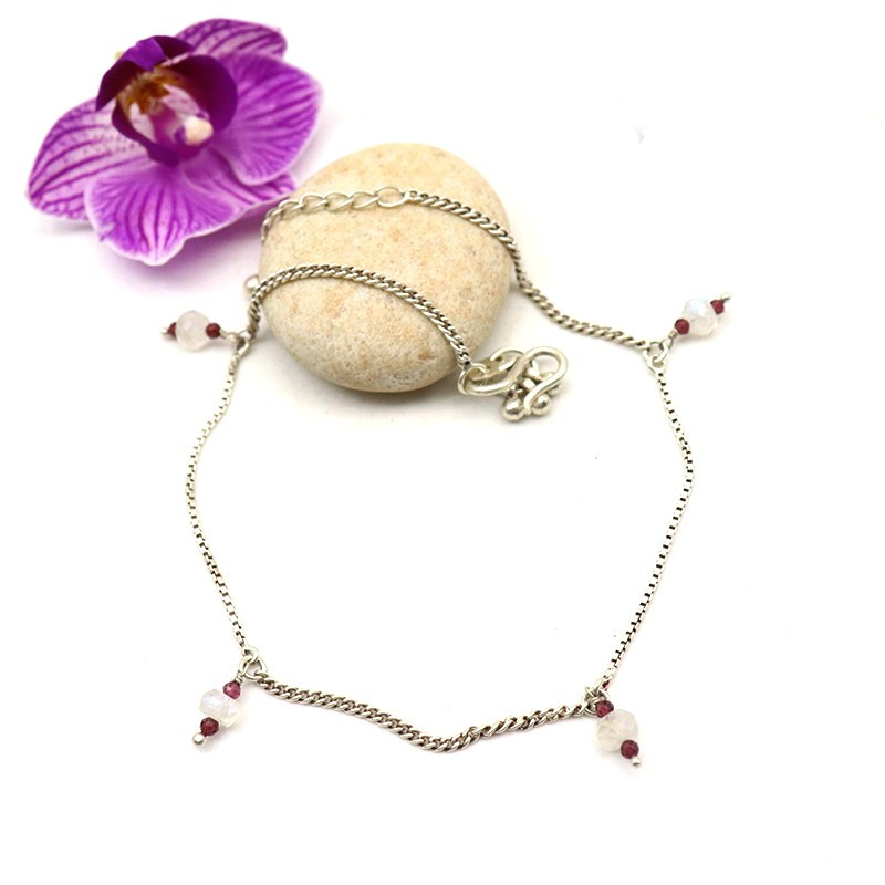 Chaine cheville pierres de lune et grenats - Mosaik bijoux indiens Chaine cheville pierres de lune et grenats - Mosaik bijoux indiens