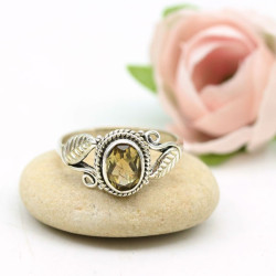 Bague argent pierre jaune -...