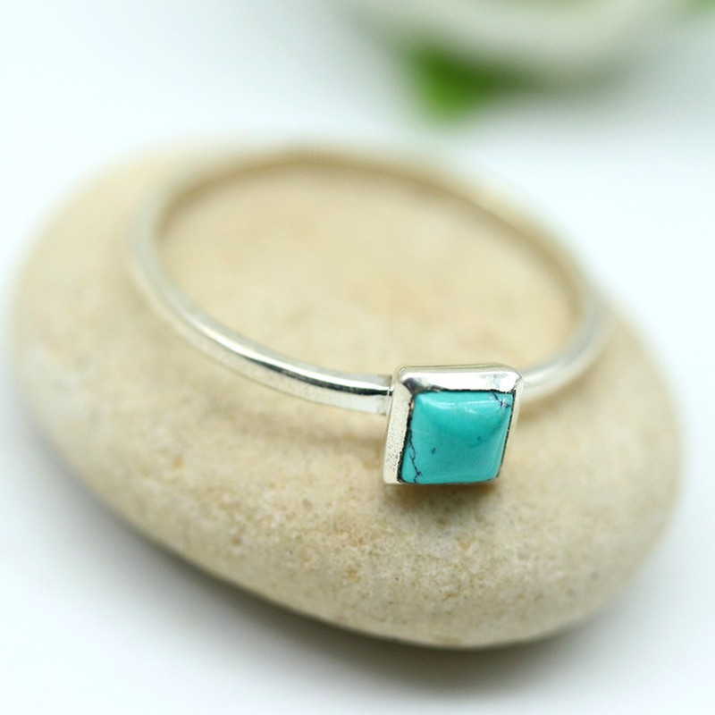 Bague turquoise en argent fine - Mosaik bijoux indiens