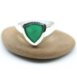 Bague pierre verte argent -...