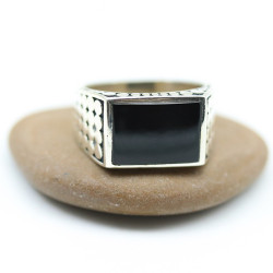 Bague homme pierre noire -...