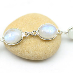 Bracelet fin argent pierres de lune ovales Mosaik Bijoux Indiens