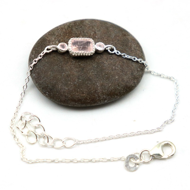 Bracelet en argent fin et quartz rose - Mosaik bijoux indiens Bracelet en argent fin et quartz rose - Mosaik bijoux indiens
