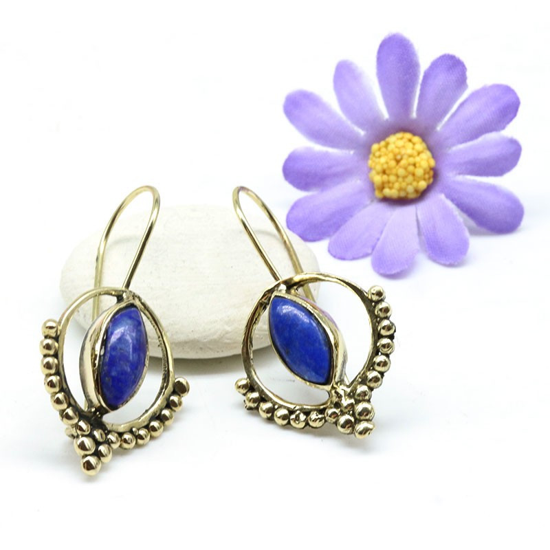Boucles d'oreille dormeuses pierre bleue - Mosaik bijoux indiens Boucles d'oreille dormeuses pierre bleue - Mosaik bijoux indiens