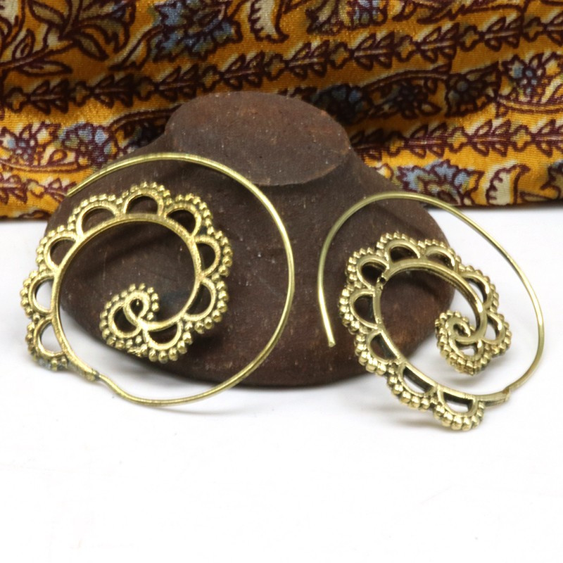 Créoles indiennes spirales en laiton - Mosaik bijoux indiens Créoles indiennes spirales en laiton - Mosaik bijoux indiens