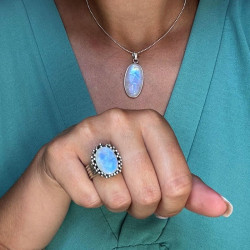 Bague argent pierre blanche - Mosaik bijoux indiens