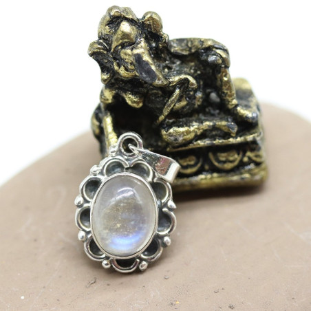 Pendentif fleur argent et pierre de lune - Mosaik bijoux indiens