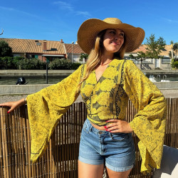 Cache-coeur hippie jaune -...