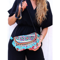 Sac indien brodé bleu -...