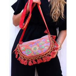Sac à pompons bohème -...