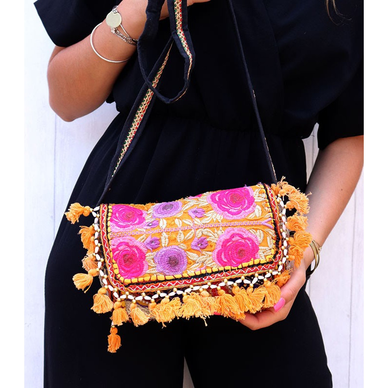 Sac jaune brodé - Mosaik bijoux indiens Sac jaune brodé - Mosaik bijoux indiens