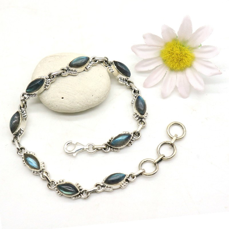 Bracelet argent labradorites allongées - Mosaik bijoux indiens Bracelet argent labradorites allongées - Mosaik bijoux indiens