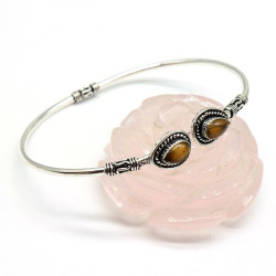 Bracelet 2 pierres marrons en plaqué argent - Mosaik bijoux indiens