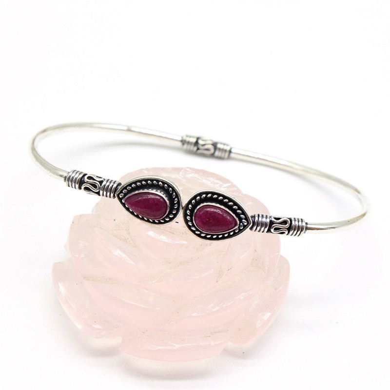 Jonc 2 pierres roses en plaqué argent - Mosaik bijoux indiens Jonc 2 pierres roses en plaqué argent - Mosaik bijoux indiens