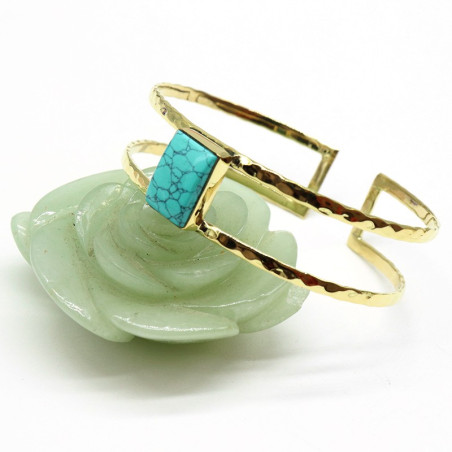 Jonc double pierre turquoise rectangle - Mosaik bijoux indiens