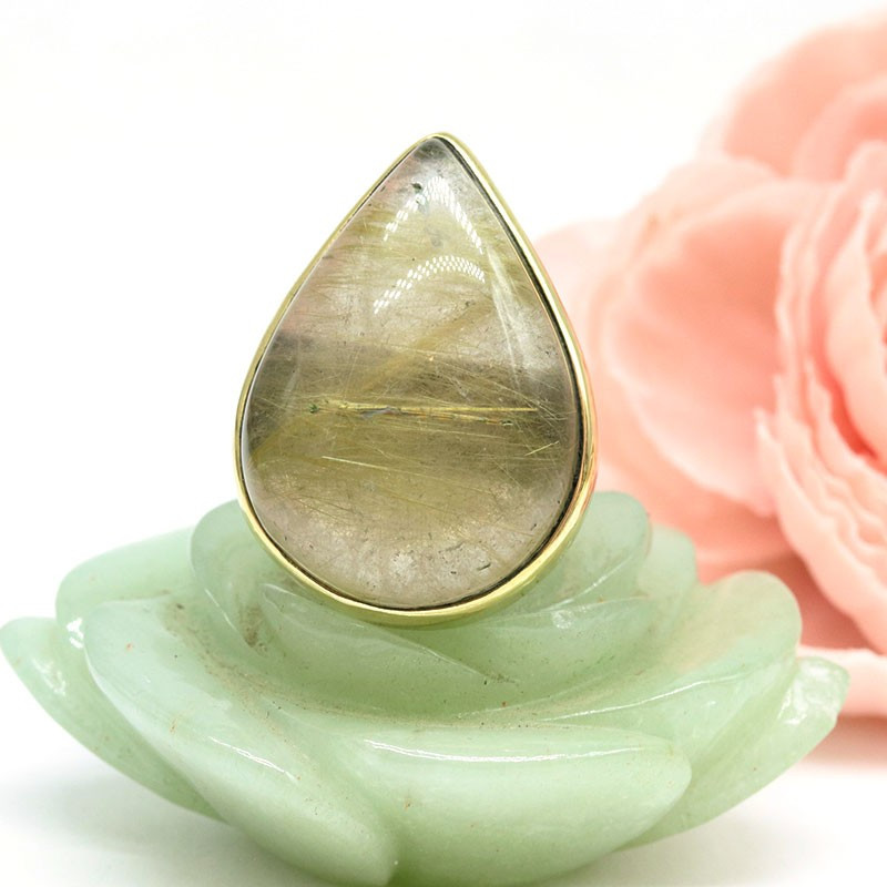 Bague dorée pierre quartz rutile - Mosaik bijoux indiens Bague dorée pierre quartz rutile - Mosaik bijoux indiens