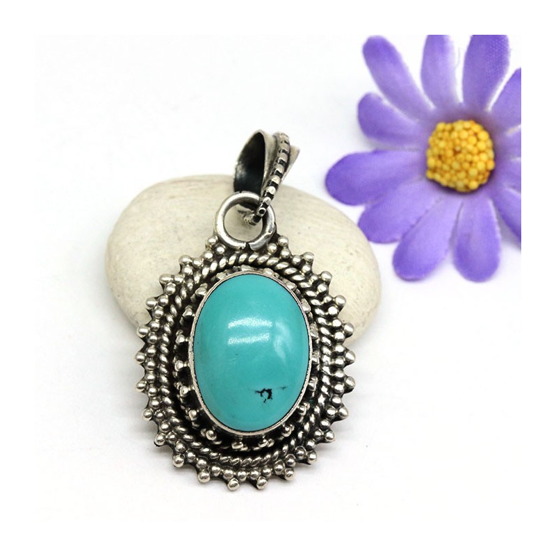 Pendentif ethnique turquoise - Mosaik bijoux indiens Pendentif ethnique turquoise - Mosaik bijoux indiens