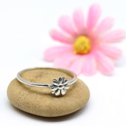 Bague fleur en argent -...