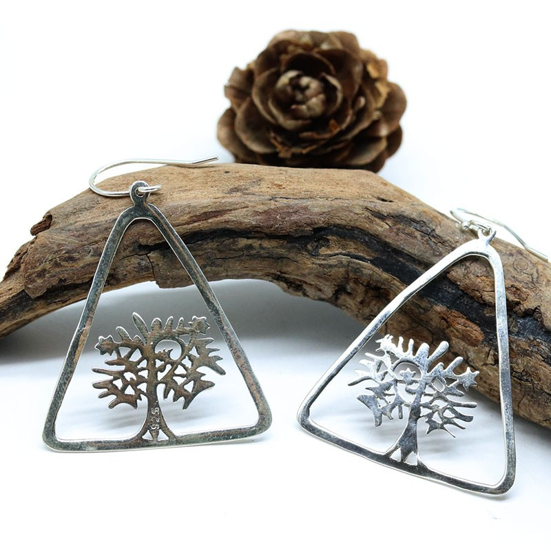 Boucle d'oreille arbre de vie triangle - Mosaik bijoux indiens