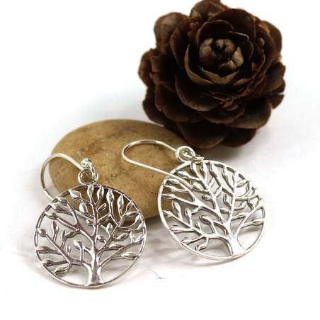 boucle ronde arbre de vie argent - Mosaik bijoux indiens