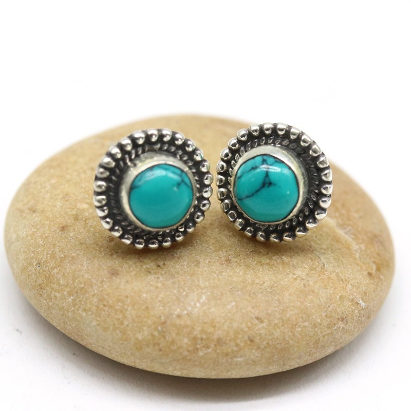 Puce d'oreille turquoise en argent - Mosaik bijoux indiens - p16 Puce d'oreille turquoise en argent - Mosaik bijoux indiens - p16