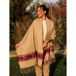 Grande écharpe beige à frise