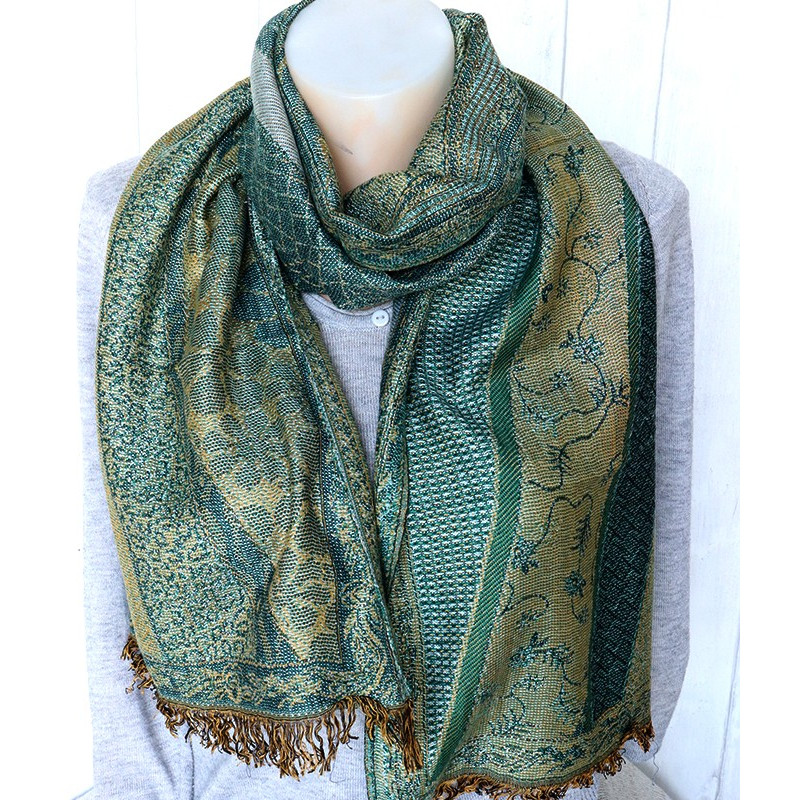 Echarpe indienne en viscose à motifs verts - f87 Echarpe indienne en viscose à motifs verts - f87