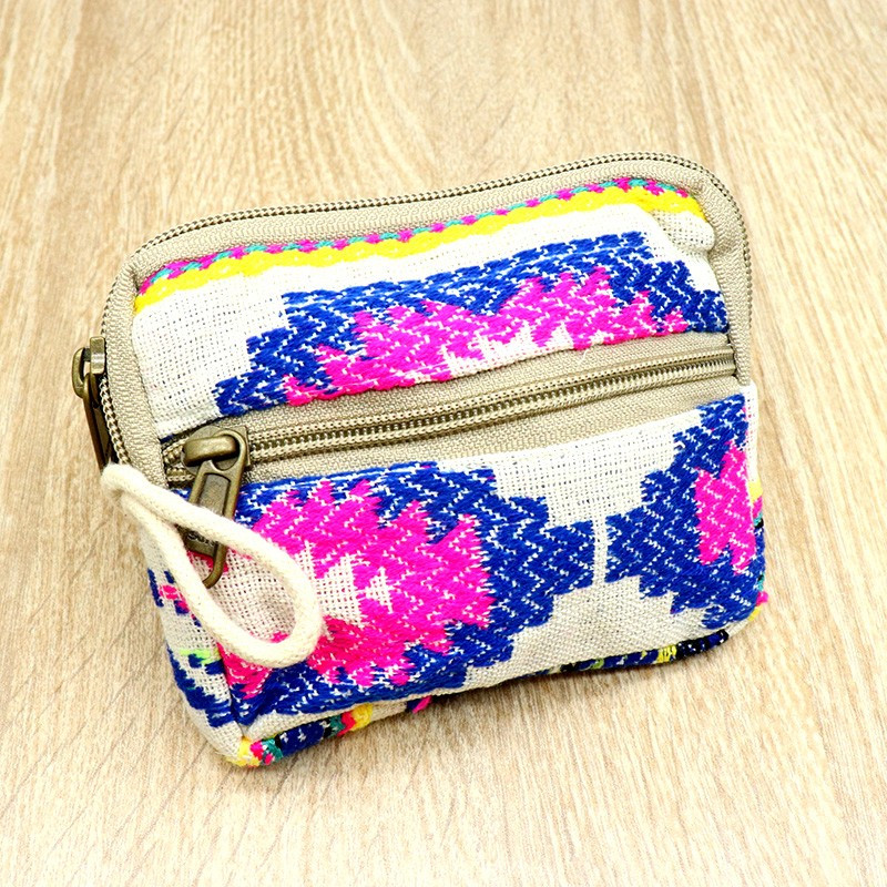 Porte monnaie en tissu épais bleu et rose Porte monnaie en tissu épais bleu et rose