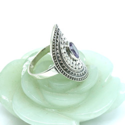 Bague argent allongée pierre violette