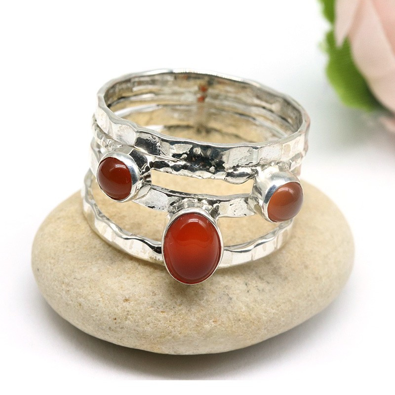 Bague argent large 3 cornalines