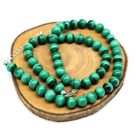 Collier malachite pierres rondes 8mm