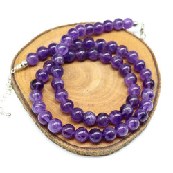 Collier améthystes rondes 8mm