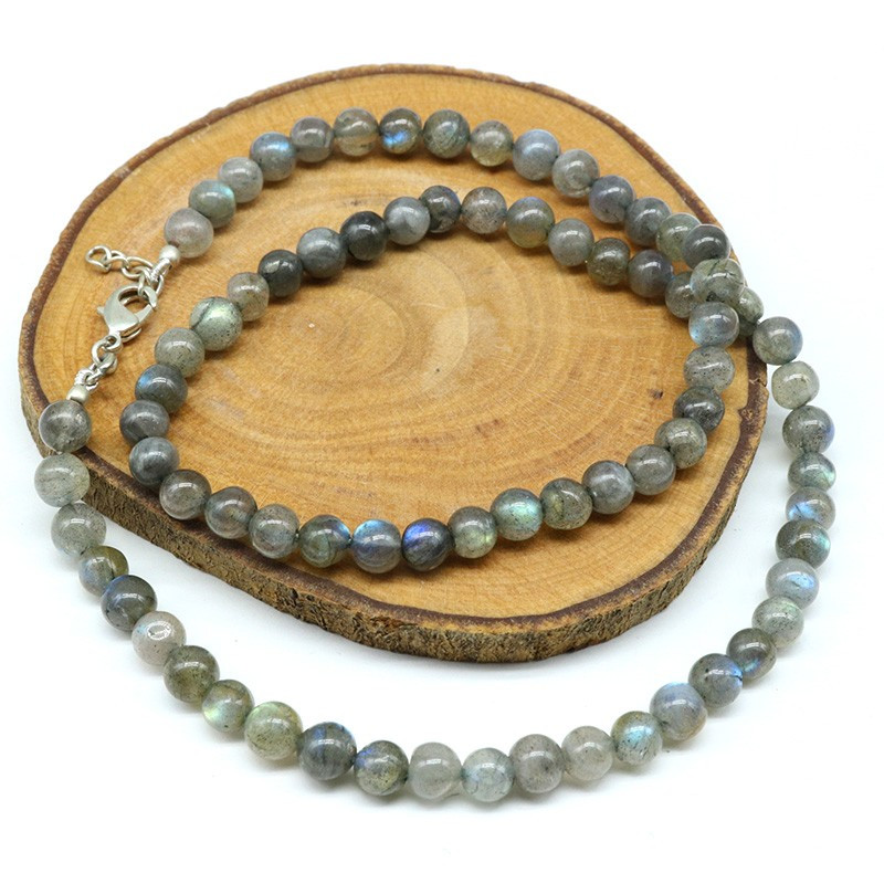 Collier labradorite pierres rondes 6mm Collier labradorite pierres rondes 6mm