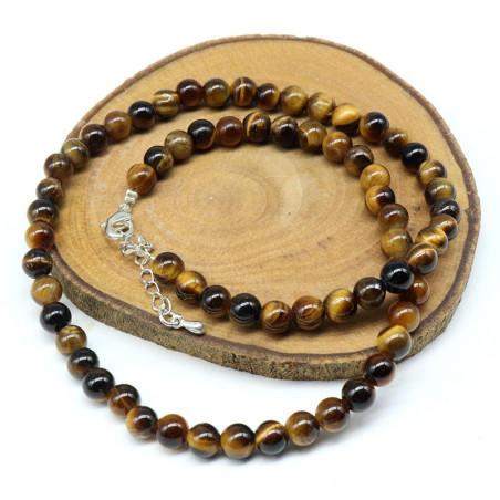 Collier oeil de tigre pierres rondes 6mm
