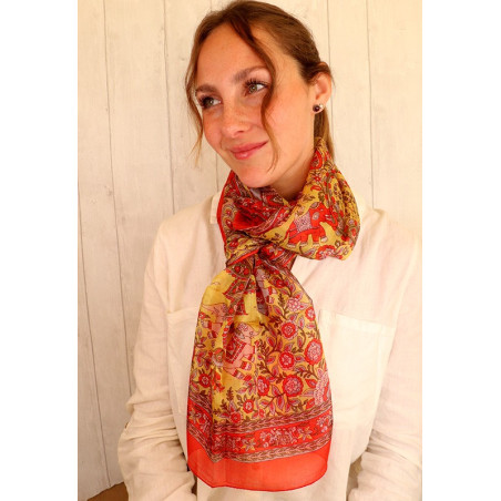 Foulard femme soie rouge à motifs