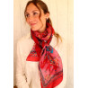 Foulard soie rouge et rose motifs éléphants