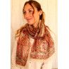 Foulard soie beige motifs gris et marrons